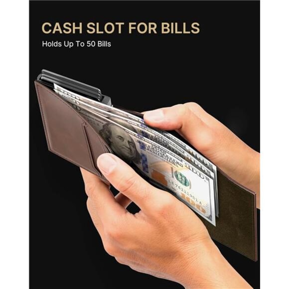 Mens Wallet Card Holder: Pop Up Aluminum Case, Carbon Fiber Leather - Picture 5 of 7